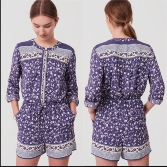 Blue Floral Long Sleeve Romper by LOFT - Picture 1 of 3